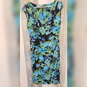 Ralph Lauren Rouched Blue Floral Dress - size 8